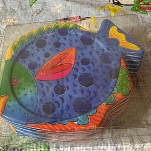 Vibrant Fish-Shaped Melamine Set of 6 Coasters NIP